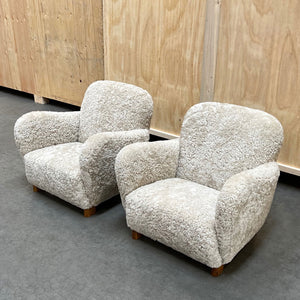 Fritz Hansen Pair of Shearling Easy Chairs